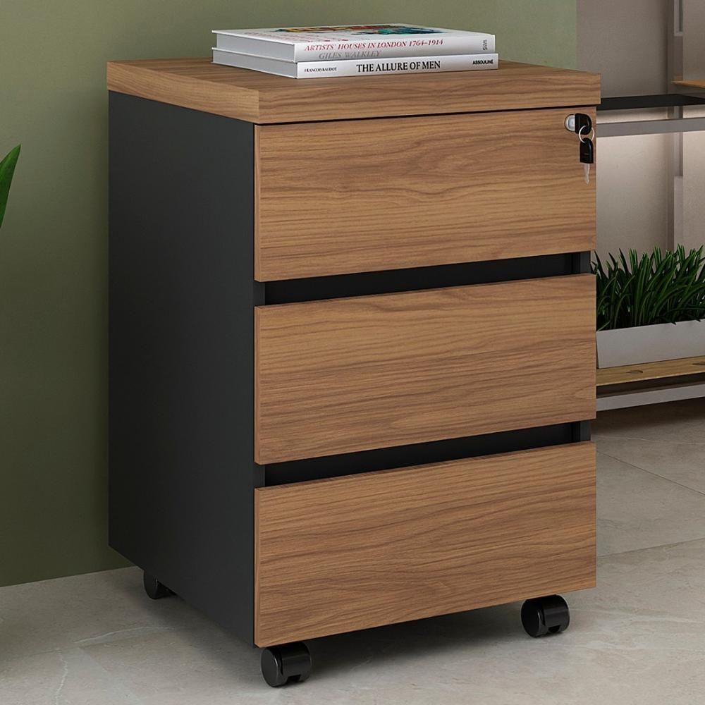 Gaveteiro Para Escritório Com Rodízios Corp A06 Nogal-preto - Mpozenato - 2