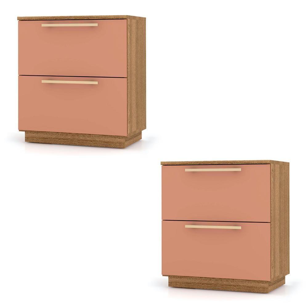 Mesa De Cabeceira 2 Gavetas 50cm Kit 2 Dubai Nature/camarim - Vila Rica - 1