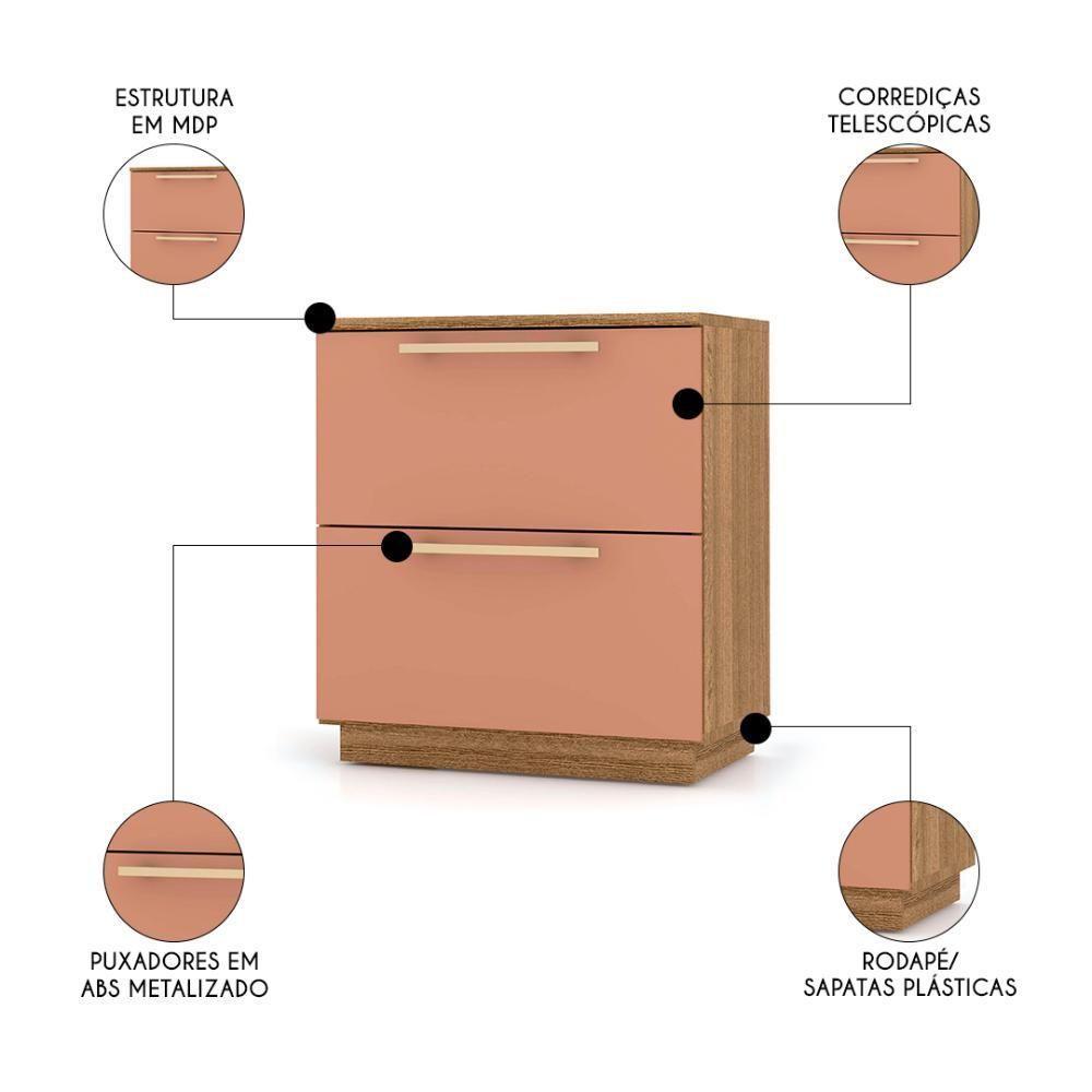 Mesa De Cabeceira 2 Gavetas 50cm Kit 2 Dubai Nature/camarim - Vila Rica - 3