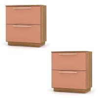 Mesa De Cabeceira 2 Gavetas 50cm Kit 2 Dubai Nature/camarim - Vila Rica - 1