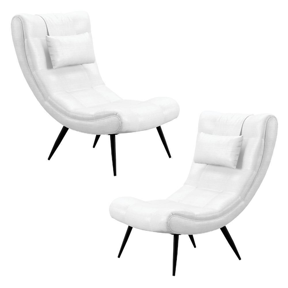 Kit 2 Poltronas Decorativas Sala De Estar Com Almofada E Pés Palito Lord Facto Dunas Branco - Ibiza - 1