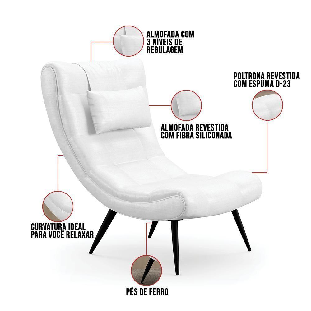 Kit 2 Poltronas Decorativas Sala De Estar Com Almofada E Pés Palito Lord Facto Dunas Branco - Ibiza - 3