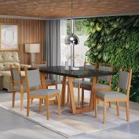 Conjunto Sala De Jantar Madeira Maciça 6 Cadeiras Kappesberg Preto Linho Cinza - 1