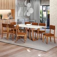 Conjunto Sala De Jantar Madeira Maciça 8 Cadeiras Kappesberg Off White Bouclé Terracota - 1