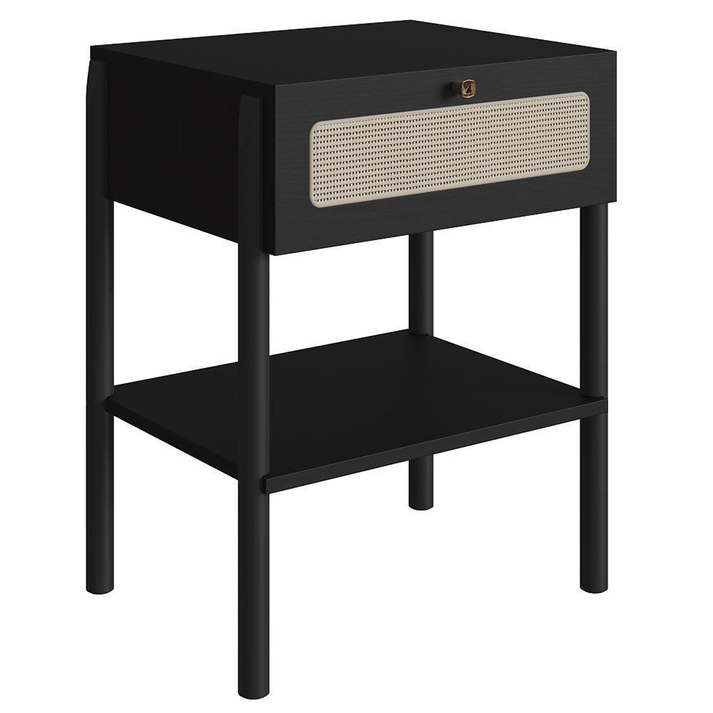 Mesa De Cabeceira Com 1 Gaveta Pés Madeira Arlo A10 Nero/preto - Mpozenato - 1