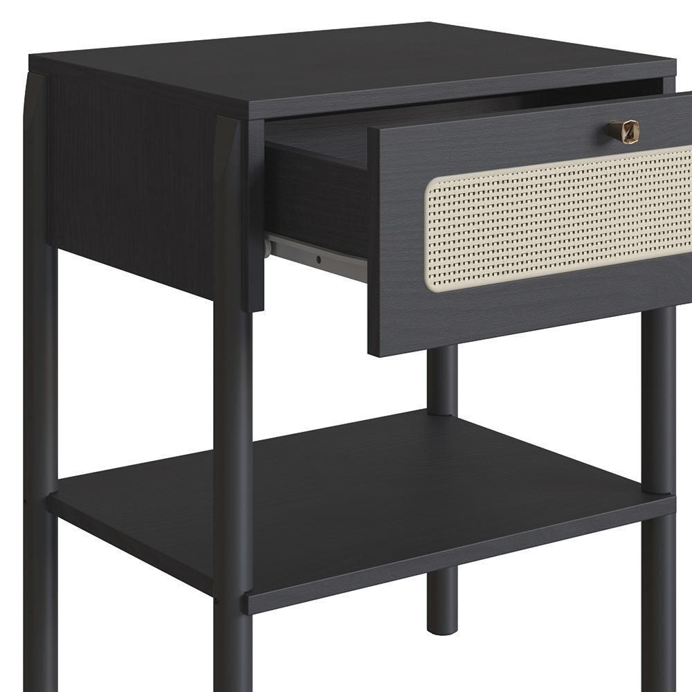 Mesa De Cabeceira Com 1 Gaveta Pés Madeira Arlo A10 Nero/preto - Mpozenato - 5