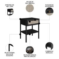 Mesa De Cabeceira Com 1 Gaveta Pés Madeira Arlo A10 Nero/preto - Mpozenato - 3