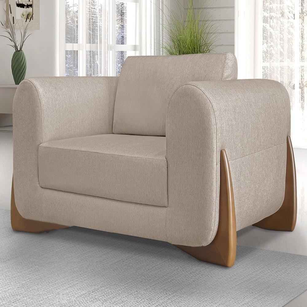 Poltrona Para Sala Base De Madeira Izzy S06 Linho Areia - Mpozenato - 2