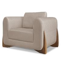 Poltrona Para Sala Base De Madeira Izzy S06 Linho Areia - Mpozenato - 1