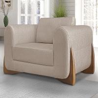 Poltrona Para Sala Base De Madeira Izzy S06 Linho Areia - Mpozenato - 2