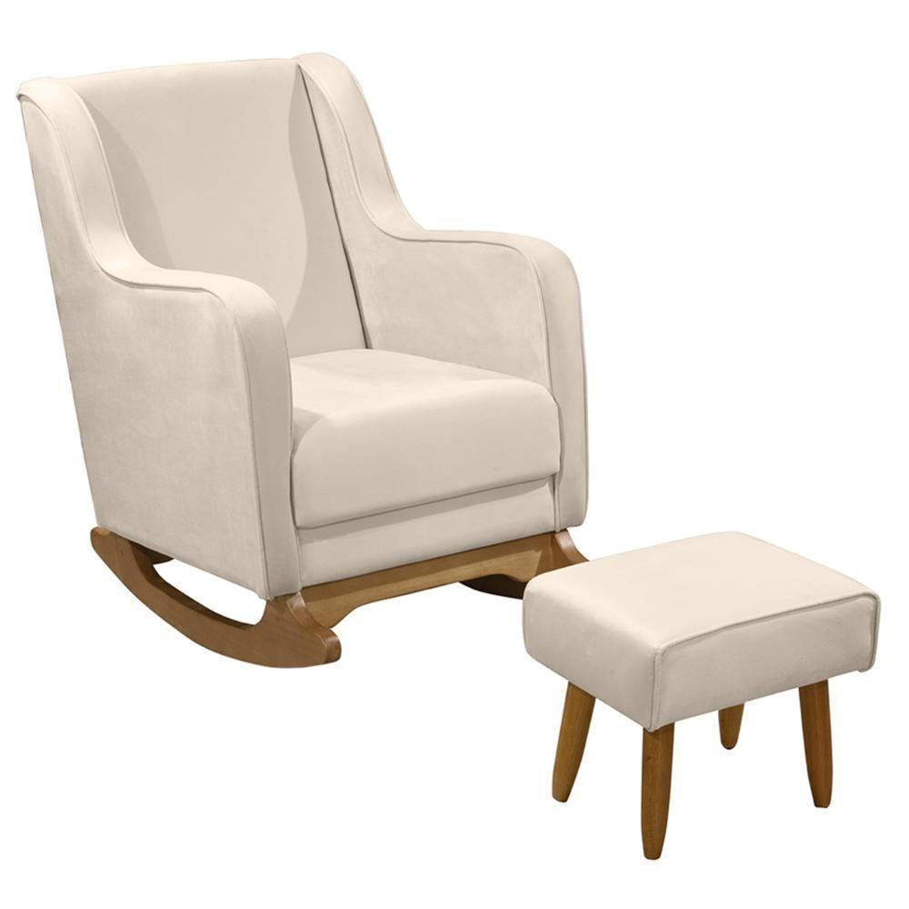 Poltrona Amamentação Base Balanço E Puff Vick Veludo Off F03 - Mpozenato - 1