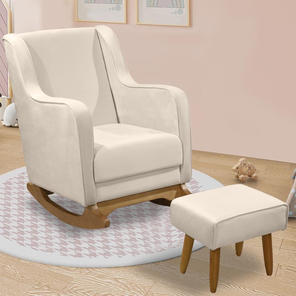 Poltrona Amamentação Base Balanço E Puff Vick Veludo Off F03 - Mpozenato - 2