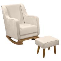 Poltrona Amamentação Base Balanço E Puff Vick Veludo Off F03 - Mpozenato - 1