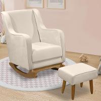 Poltrona Amamentação Base Balanço E Puff Vick Veludo Off F03 - Mpozenato - 2