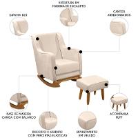 Poltrona Amamentação Base Balanço E Puff Vick Veludo Off F03 - Mpozenato - 3