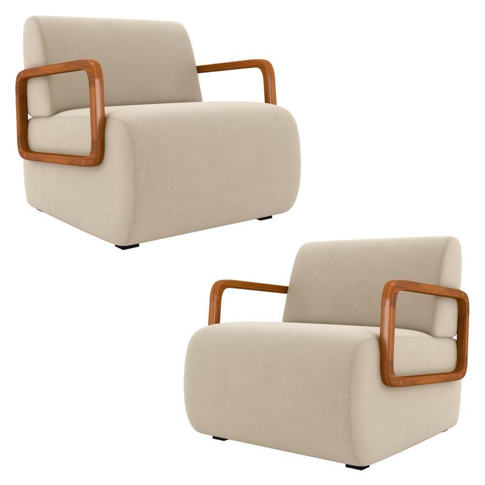 Poltrona Decorativa Orgânica Para Sala Kit 2 Belarus Z08 Veludo Bege - Mpozenato - 1