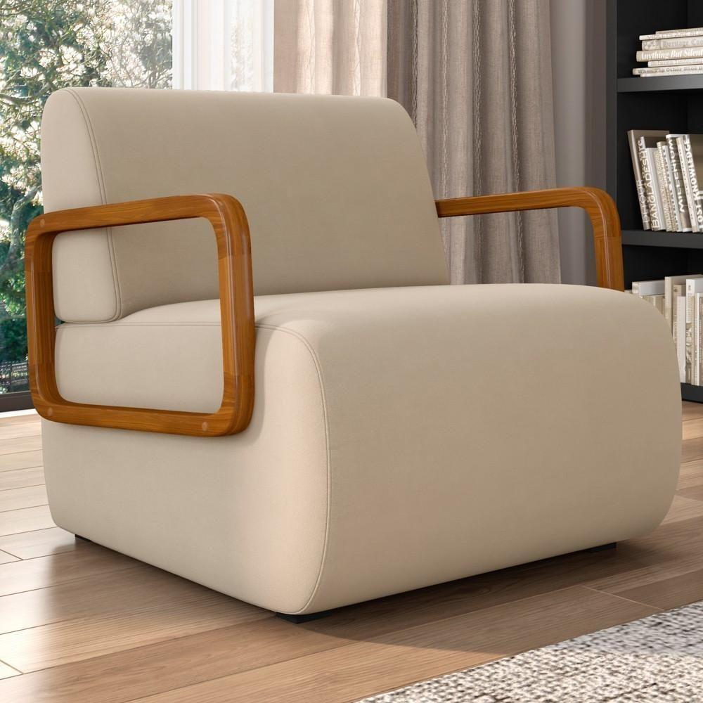 Poltrona Decorativa Orgânica Para Sala Kit 2 Belarus Z08 Veludo Bege - Mpozenato - 2