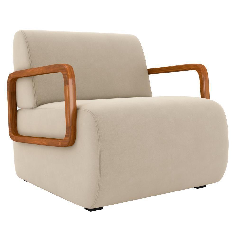 Poltrona Decorativa Orgânica Para Sala Kit 2 Belarus Z08 Veludo Bege - Mpozenato - 9