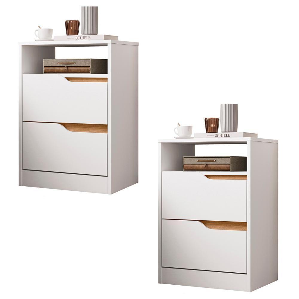 Mesa De Cabeceira Com Gavetas Kit 2 Sole Flex Branco/freijó - Albatroz - 1