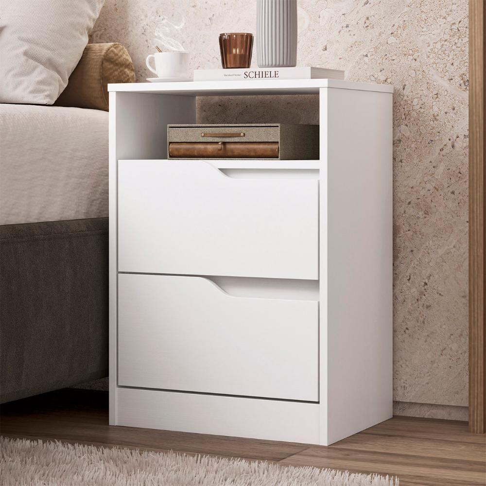 Mesa De Cabeceira Com Gavetas Kit 2 Sole Flex Branco/freijó - Albatroz - 2