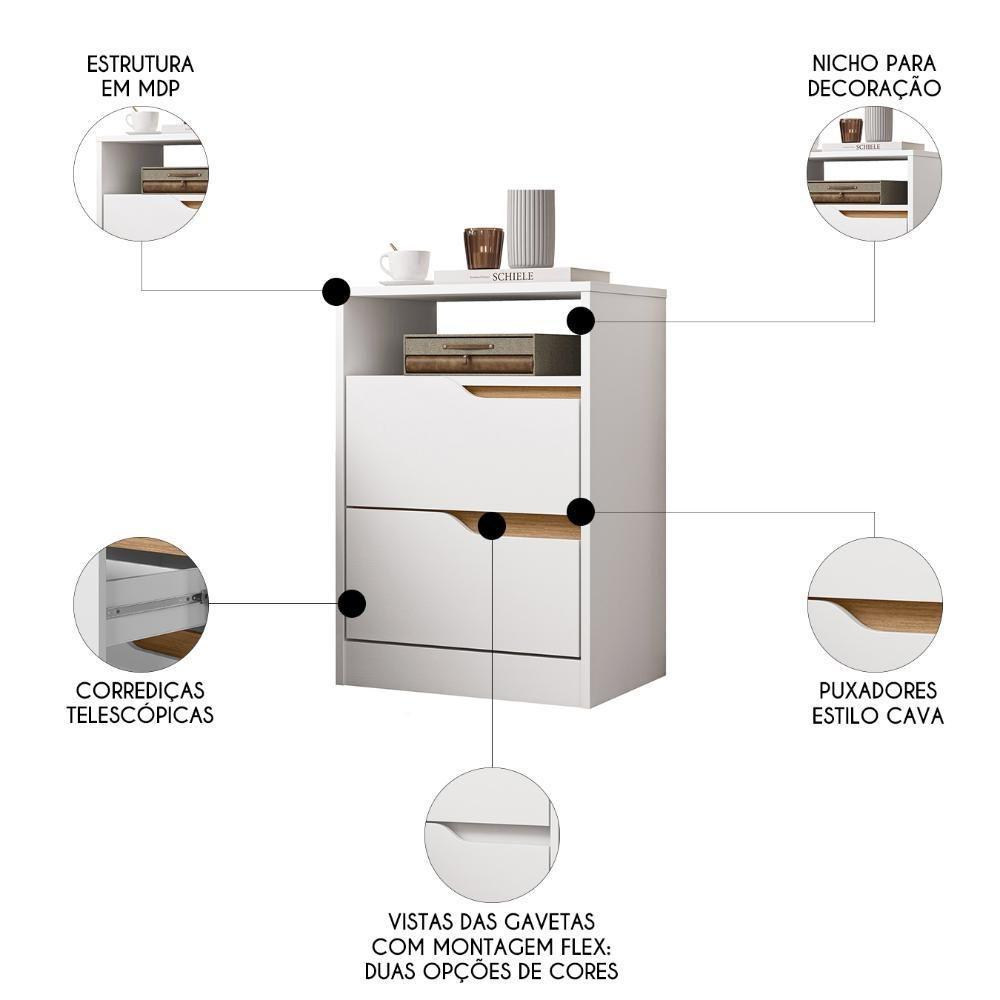 Mesa De Cabeceira Com Gavetas Kit 2 Sole Flex Branco/freijó - Albatroz - 7