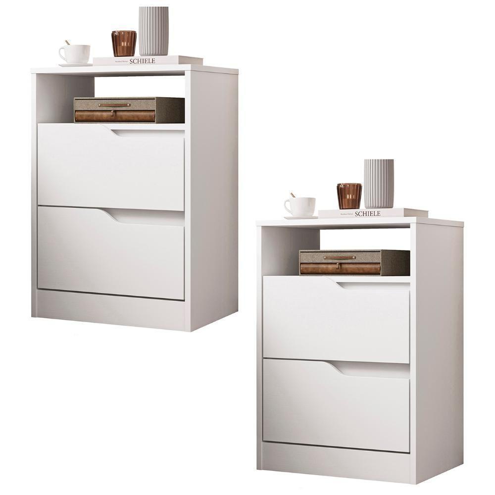 Mesa De Cabeceira Com Gavetas Kit 2 Sole Flex Branco/freijó - Albatroz - 9
