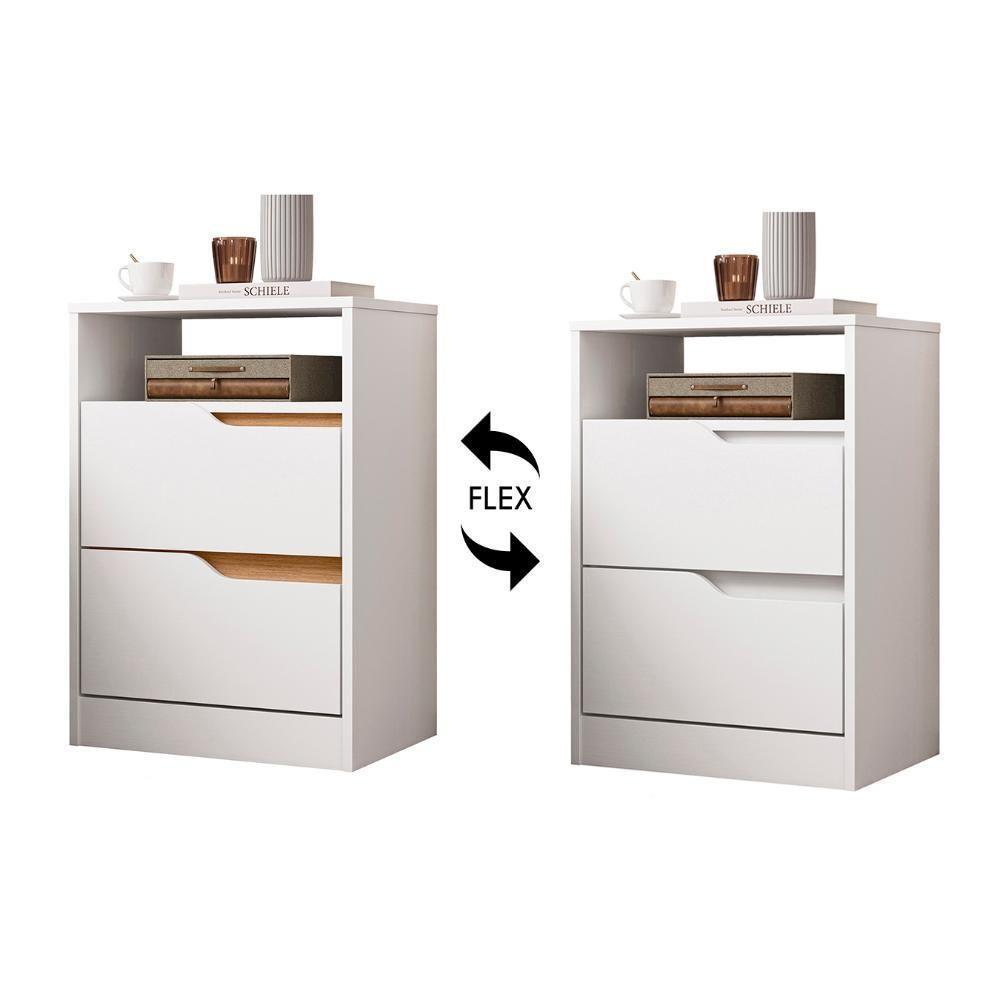 Mesa De Cabeceira Com Gavetas Kit 2 Sole Flex Branco/freijó - Albatroz - 10