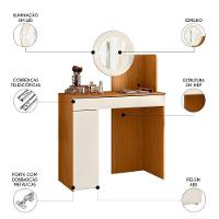 Penteadeira Camarim Escrivaninha Com Led Sulla A02 Off/cinamomo - Mpozenato - 3