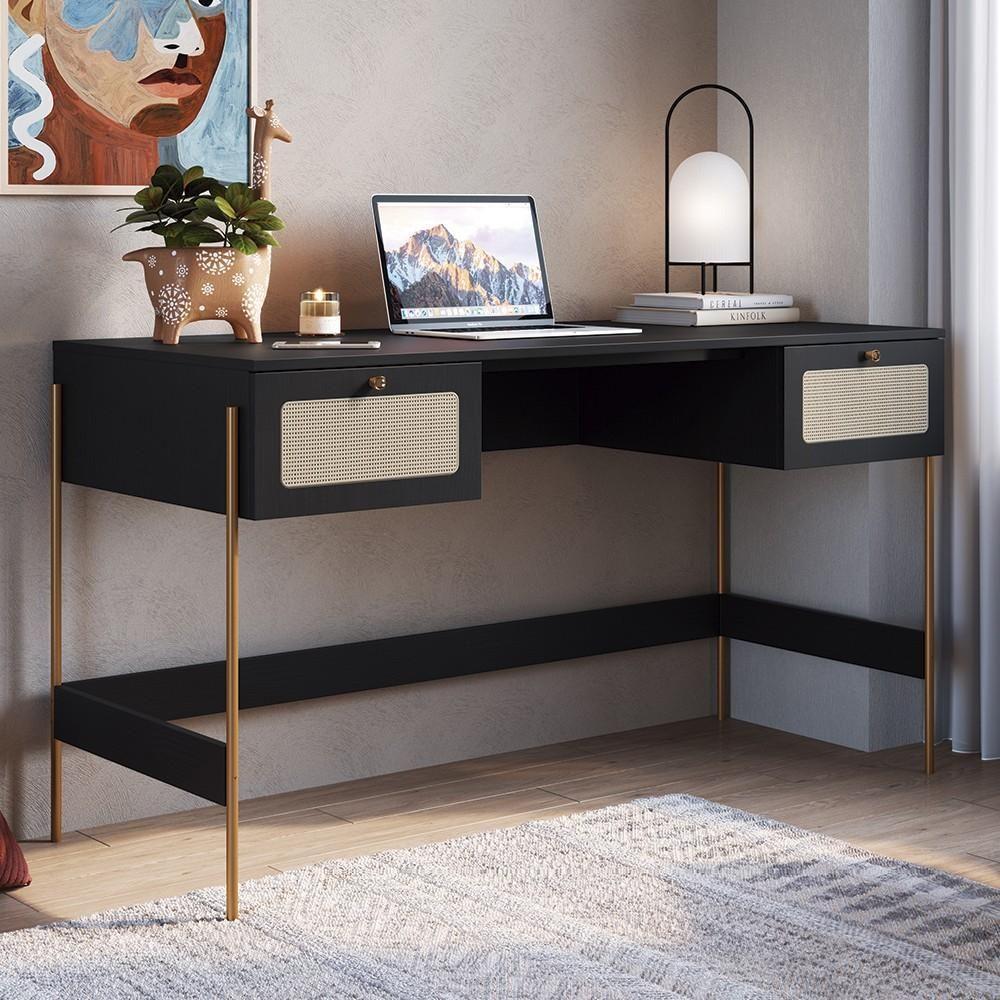 Mesa Escrivaninha Home Office Pé Metal Arlo A10 Nero/dourado - Mpozenato - 2