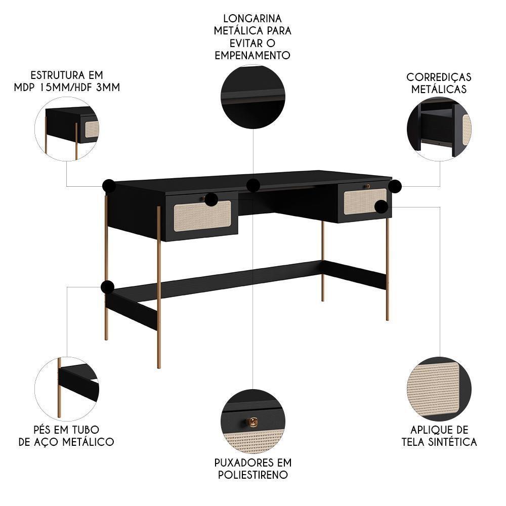 Mesa Escrivaninha Home Office Pé Metal Arlo A10 Nero/dourado - Mpozenato - 3