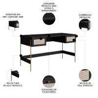 Mesa Escrivaninha Home Office Pé Metal Arlo A10 Nero/dourado - Mpozenato - 3