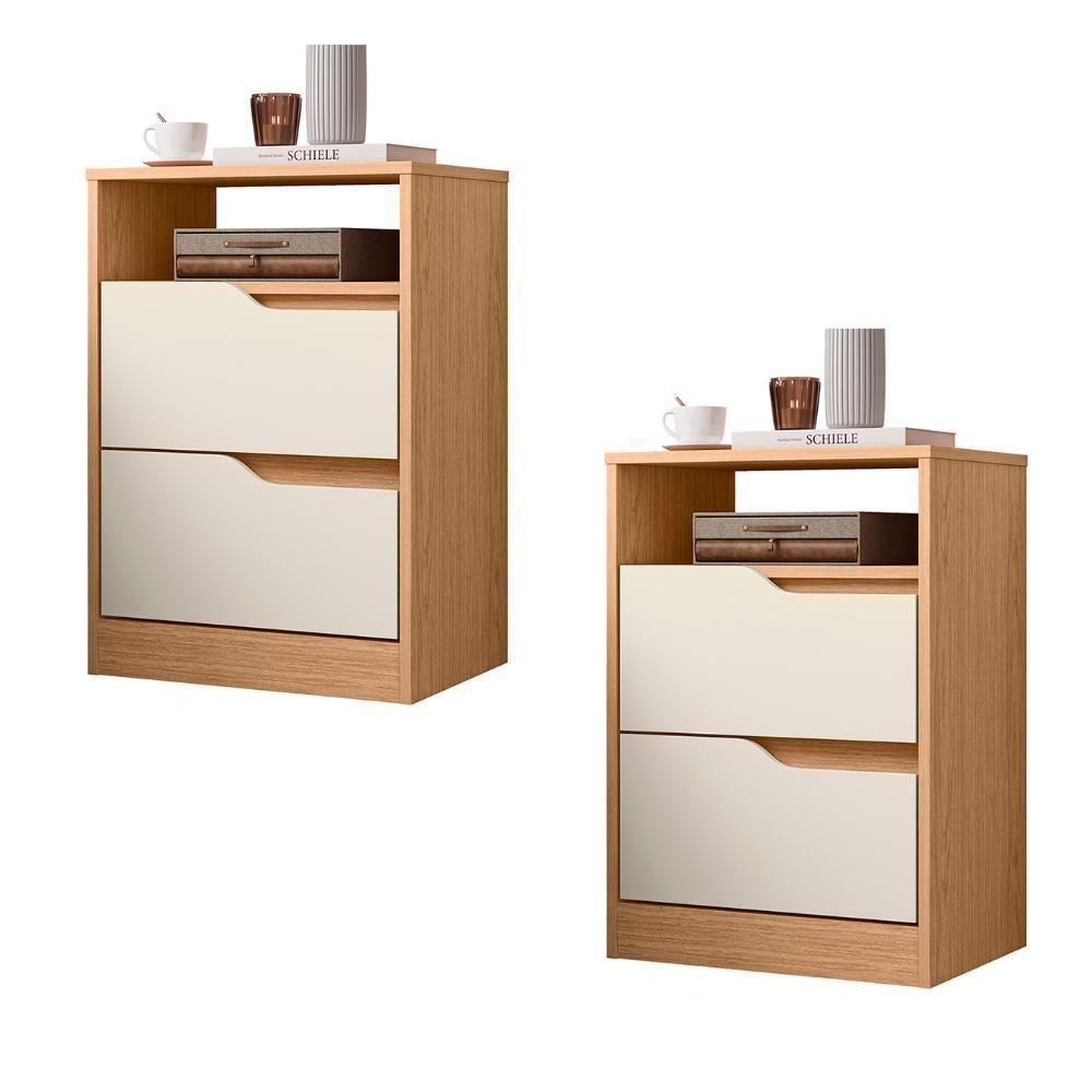 Mesa De Cabeceira Com Gavetas Kit 2 Sole Flex Freijó/off White - Albatroz - 1