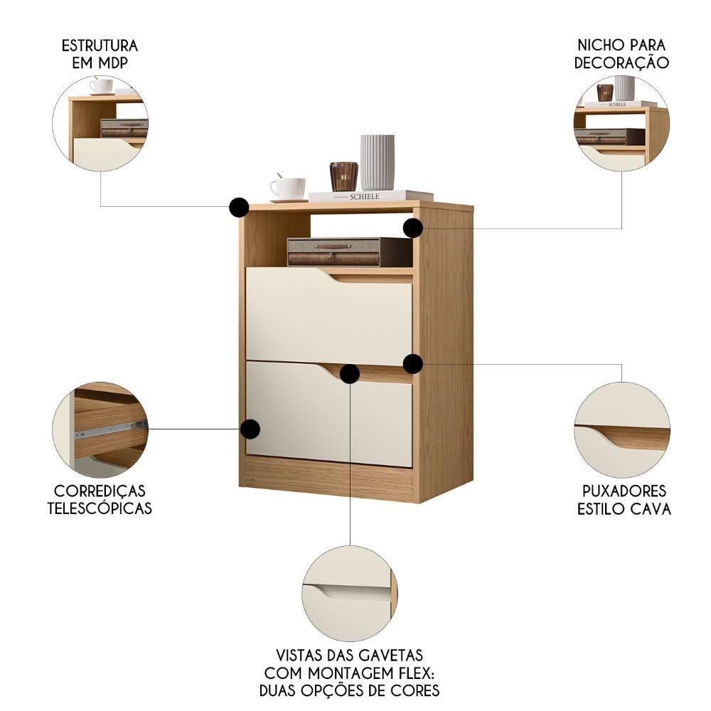 Mesa De Cabeceira Com Gavetas Kit 2 Sole Flex Freijó/off White - Albatroz - 3