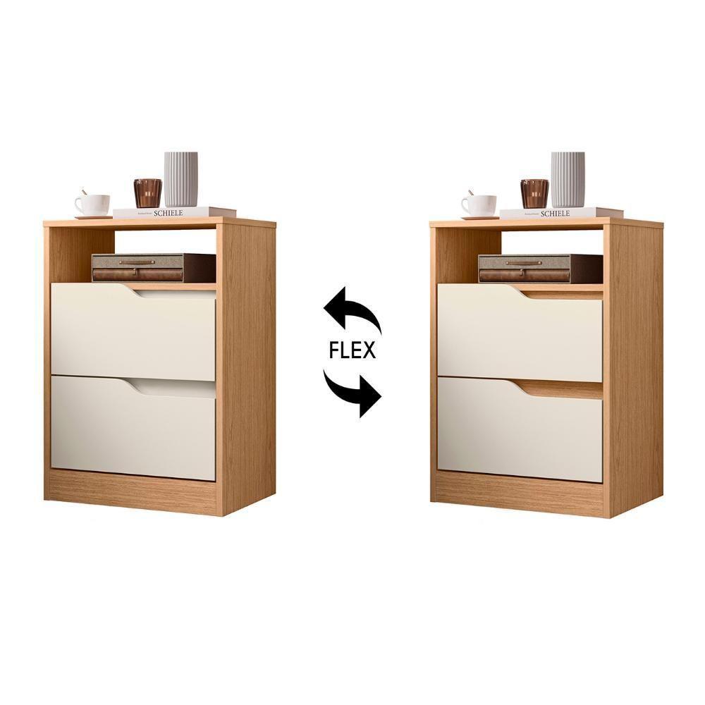 Mesa De Cabeceira Com Gavetas Kit 2 Sole Flex Freijó/off White - Albatroz - 5