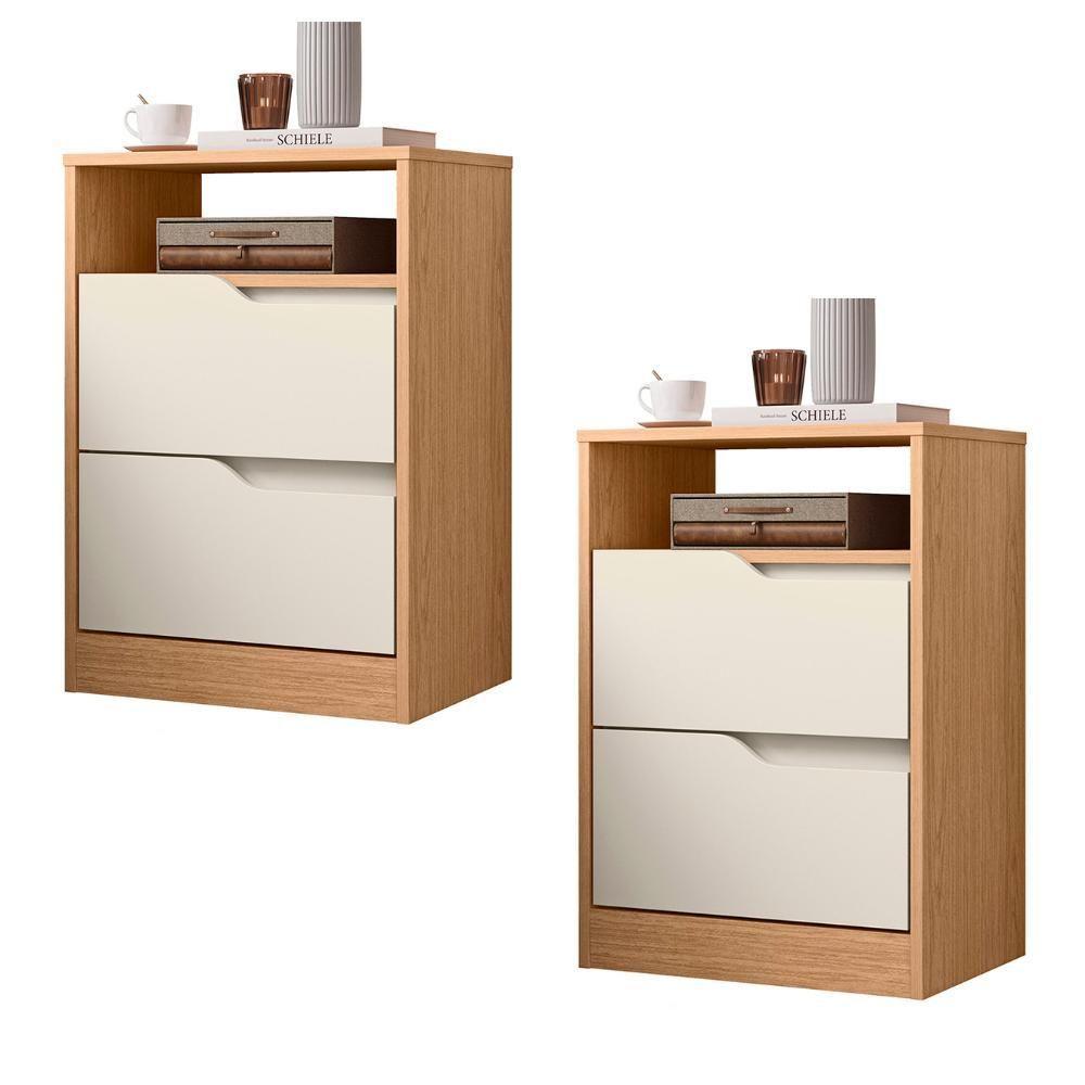 Mesa De Cabeceira Com Gavetas Kit 2 Sole Flex Freijó/off White - Albatroz - 6