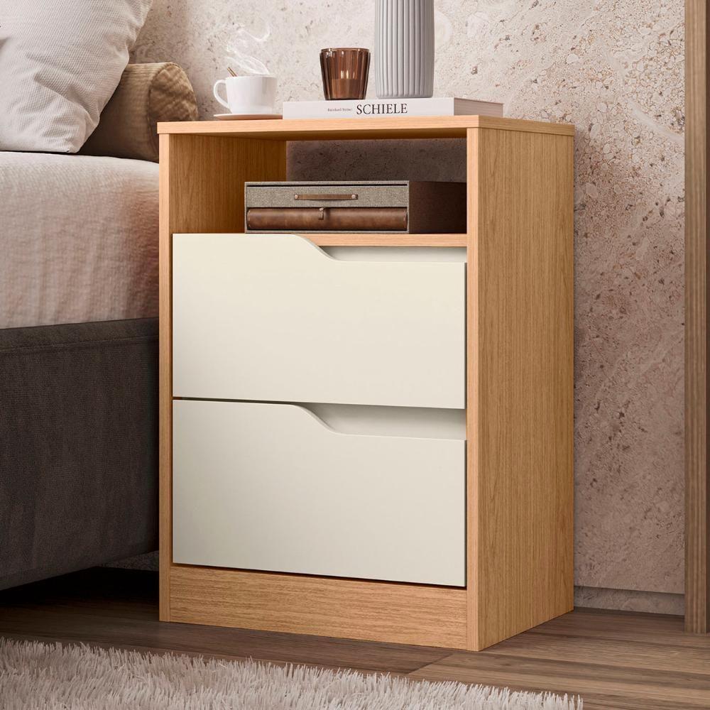 Mesa De Cabeceira Com Gavetas Kit 2 Sole Flex Freijó/off White - Albatroz - 7