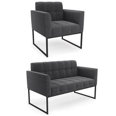 Kit Namoradeira E Poltrona Ana Bouclê Grafite Sala De Estar Preto Grafite Ibiza