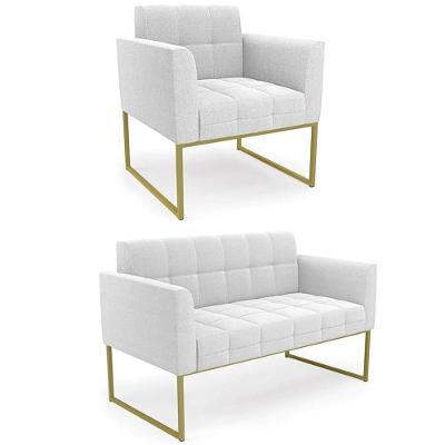 Kit Namoradeira E Poltrona Industrial Ana Bouclê Off Sofá Poltrona Dourado Ibiza