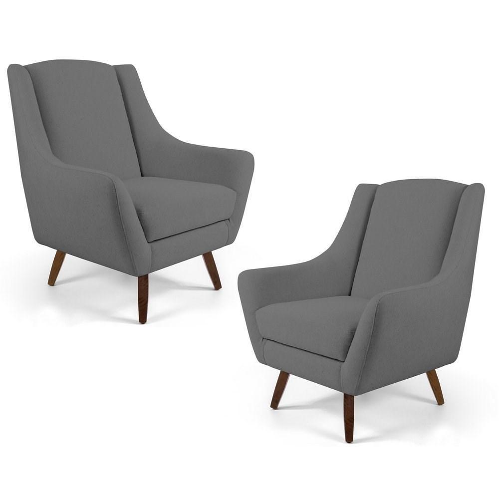 Kit 2 Poltronas Decorativas Pés Palito Madeira Juliet Veludo C-317 Cinza - Domi - 1