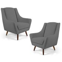 Kit 2 Poltronas Decorativas Pés Palito Madeira Juliet Veludo C-317 Cinza - Domi - 1