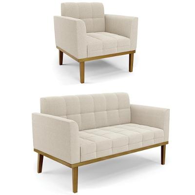 Kit Namoradeira E Poltrona Ana Bouclê Bege Base Madeira Sala De Estar Bege Ibiza