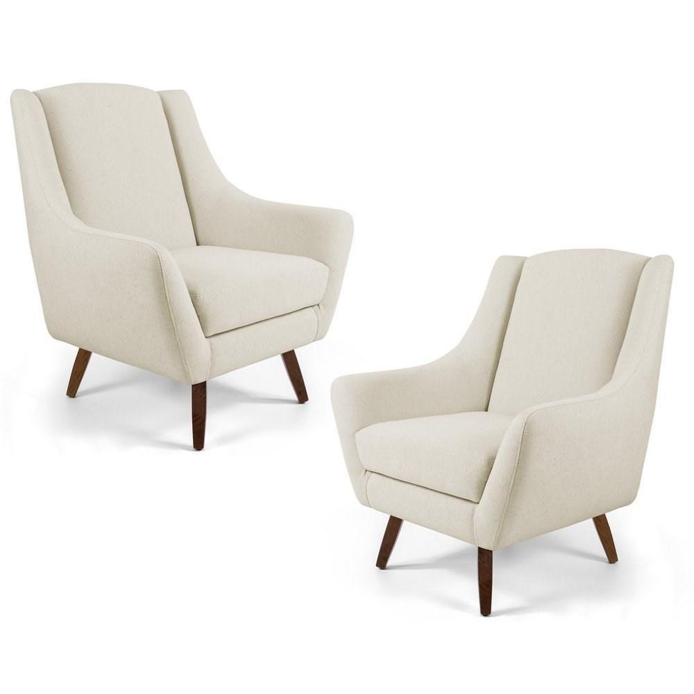 Kit 2 Poltronas Decorativas Pés Palito Madeira Juliet Veludo C-309 Bege - Domi - 1