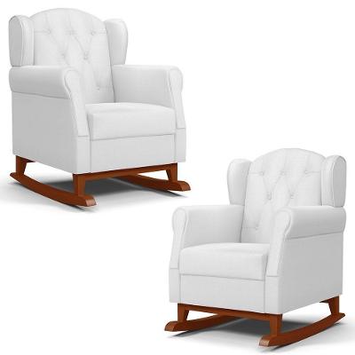 Kit 02 Poltronas Amamentação Base Madeira Balanço Lucy P04 Sintético Branco - Mpozenato