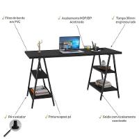 Mesa Escrivaninha Cavalete 150cm Estilo Industrial Prisma C08 Preto ônix/preto - Mpozenato - 3