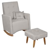 Poltrona Amamentação Base Balanço E Puff Lola Veludo Cinza F03 - Mpozenato - 1