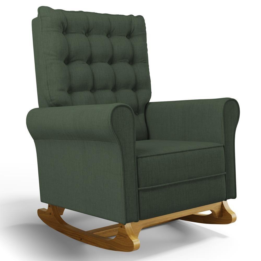 Kit 02 Poltronas De Amamentação E Descanso Base Madeira Balanço Brenda G05 Linho Verde - Mpozenato - 8