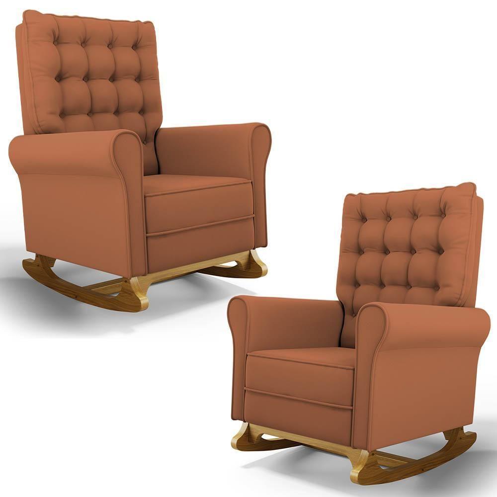 Kit 02 Poltronas De Amamentação Base Madeira Balanço Brenda G05 Veludo Terracota - Mpozenato - 1