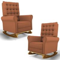 Kit 02 Poltronas De Amamentação Base Madeira Balanço Brenda G05 Veludo Terracota - Mpozenato - 1