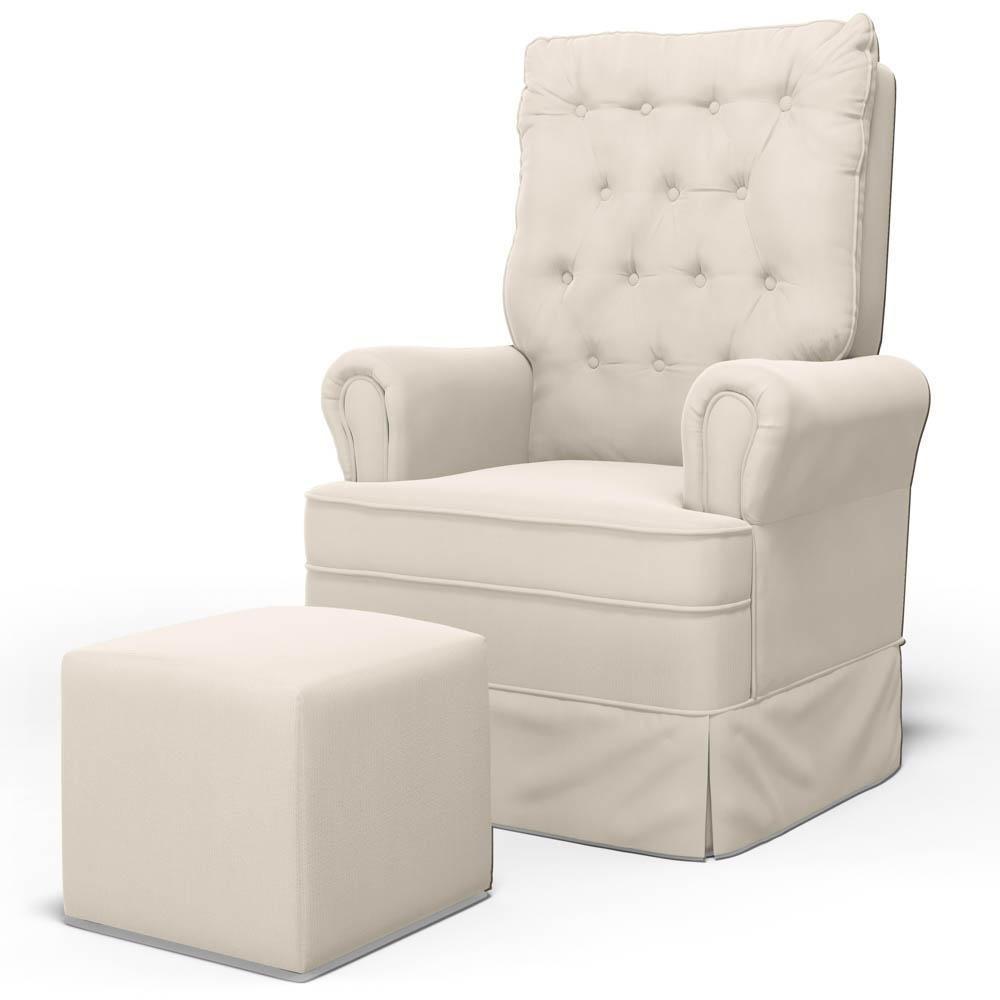 Poltrona De Amamentação E Descanso Com Balanço E Puff Laís G05 Veludo Creme - Mpozenato - 1