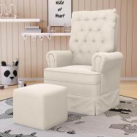 Poltrona De Amamentação E Descanso Com Balanço E Puff Laís G05 Veludo Creme - Mpozenato - 2